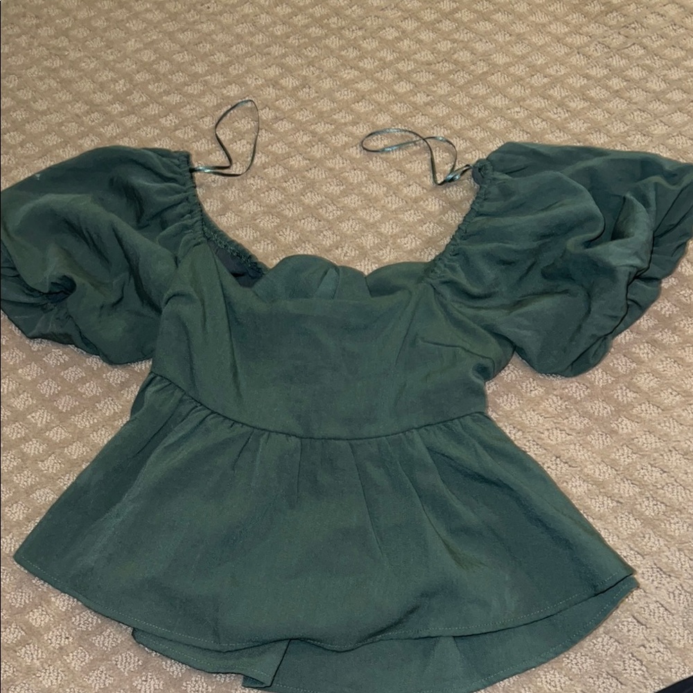 Miami Green Puff Sleeve Peplum Blouse